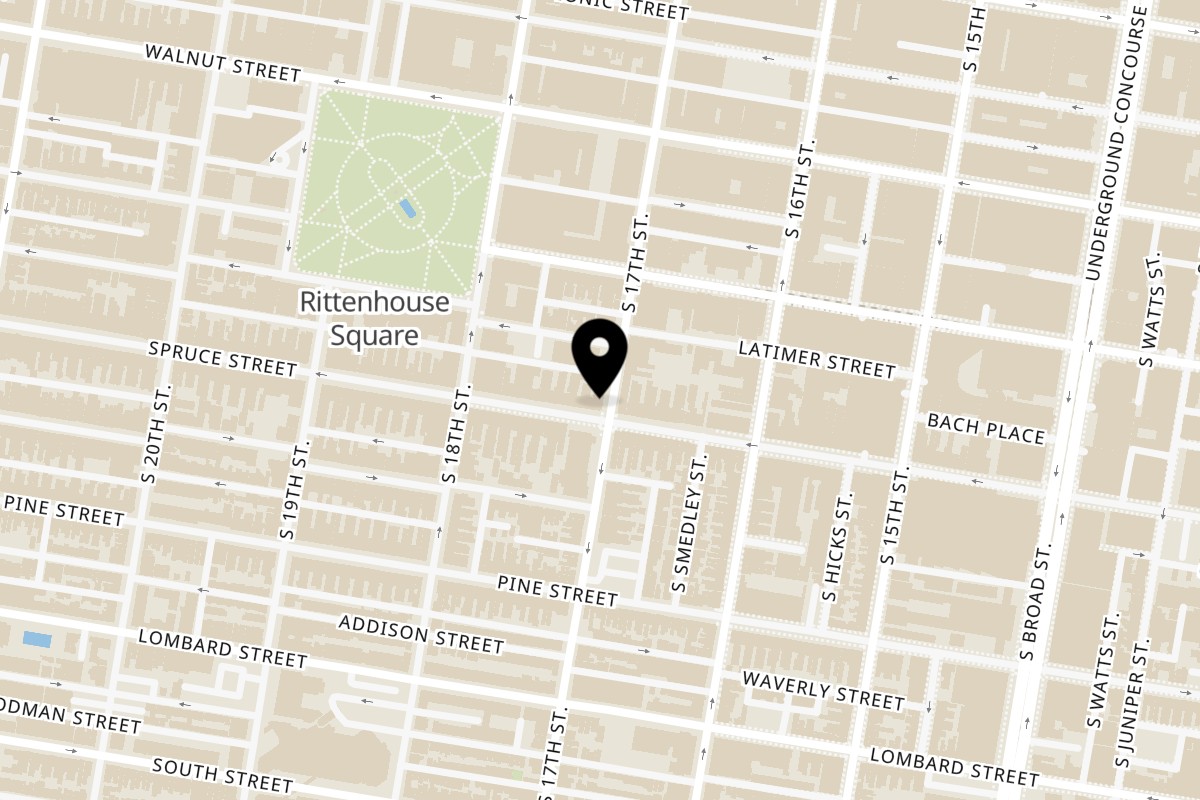 Map showing the location of La Fontana Della Citta on 1701 Spruce St in Philadelphia